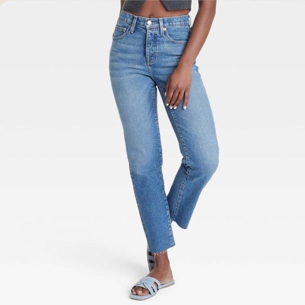 Universal Thread Mid Rise 80's Slim Buttonfly Blue Denim Jeans Raw Hem